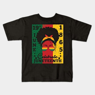 Black Women  Messy Bun Juneteenth Celebrate 1865 Shirts Kids T-Shirt